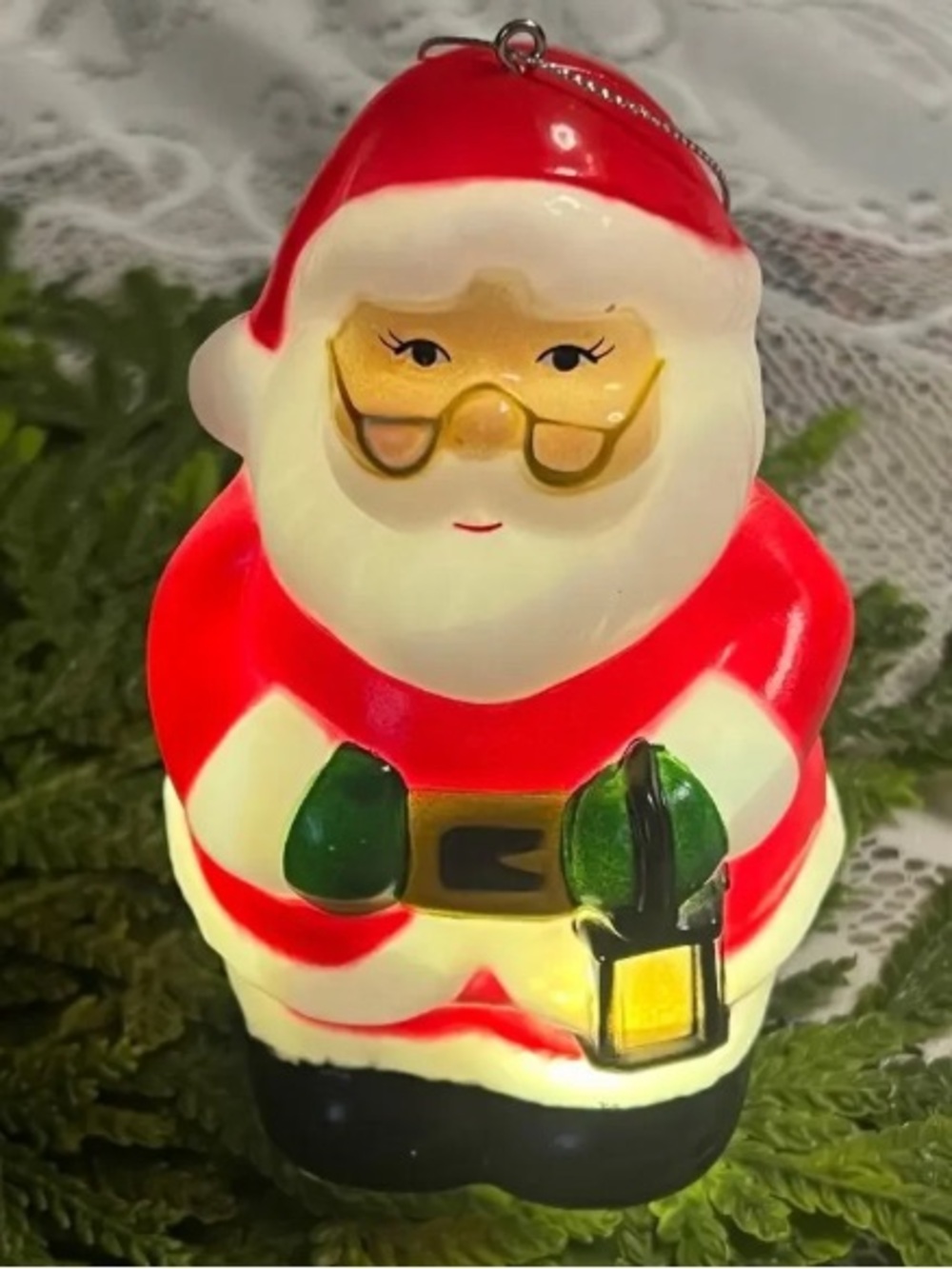 Festive Red Santa Ornament with Lantern - Holiday Tree Decoration